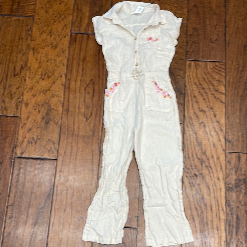 Derek heart kids linen embroidered button down jumpsuit
